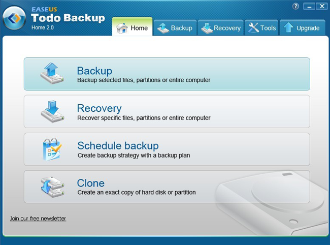 Easeus Todo Backup Home main winodw