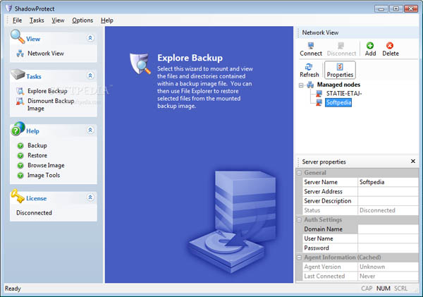 ShadowProtect Server interface