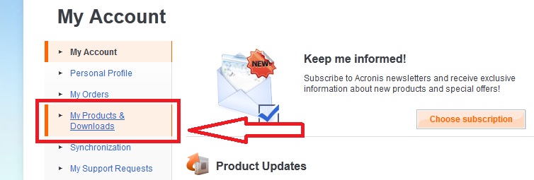 Acronis My Products and Downloads