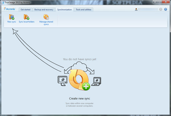 create new sync with acronis true image 2013