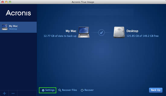 Acronis True Image for MAC interface
