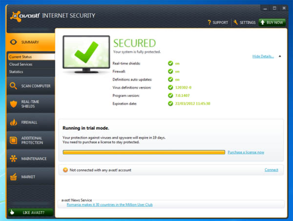 Avast Internet Security 7 interface