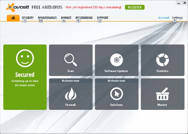 Avast 8 Antivirus main window