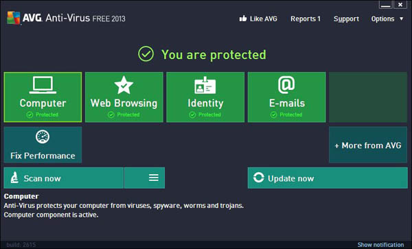 AVG Antivirus 2013 main window