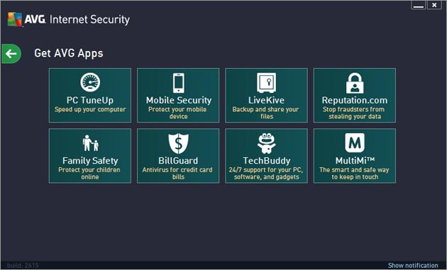 AVG Internet Security 2013 interface