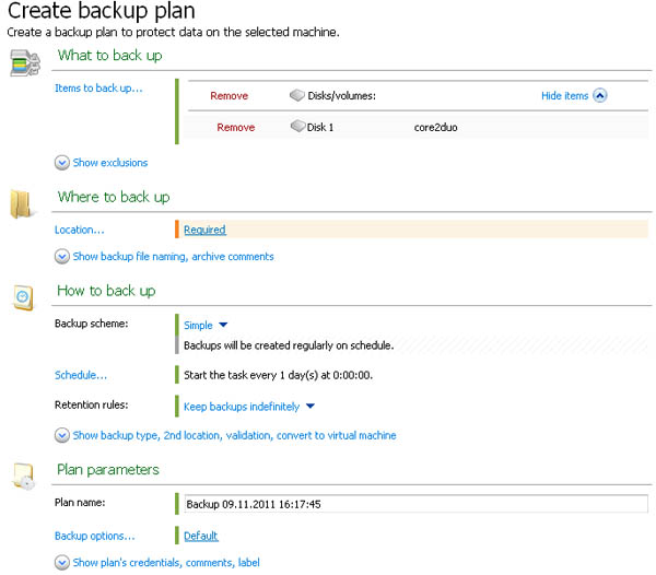 backup and recovery 11.5 backup plan