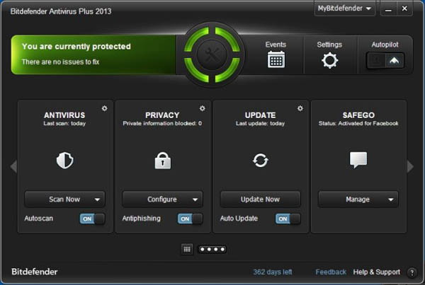 Bitdefender Antivirus Plus 2013 interface