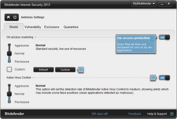 Bitdefender Internet Security 2013 antivirus settings