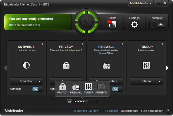 Bitdefender Internet Security 2013 interface