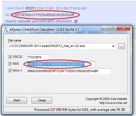 compare MD5 results