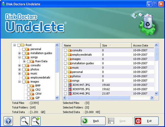 Disk Doctors Undelete interface