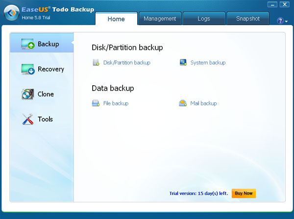 EaseUs Todo Backup Home 5.8 interface