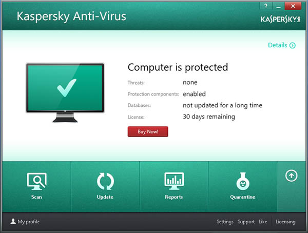Kaspersky Antivirus 2014 interface