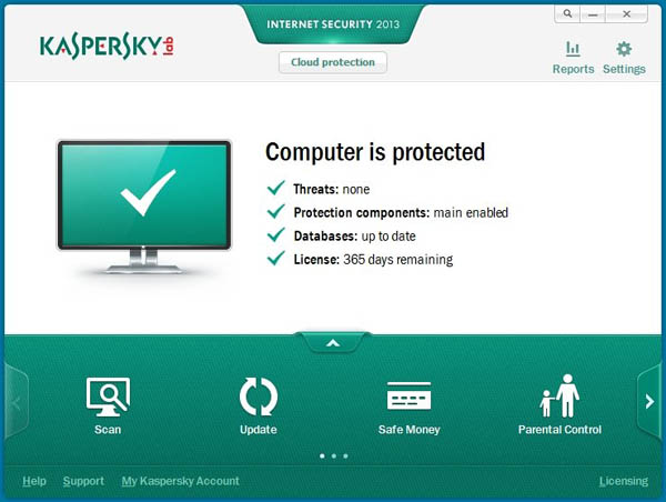 Kaspersky Internet Security 2013 interface