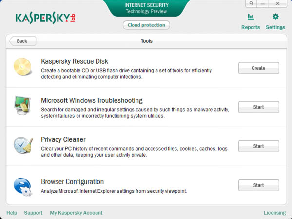 Kaspersky Internet Security 2013 tools