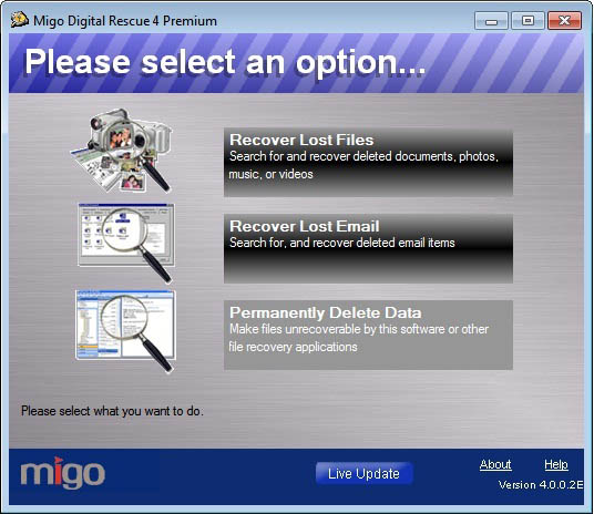 Migo Digital Rescue Premium interface