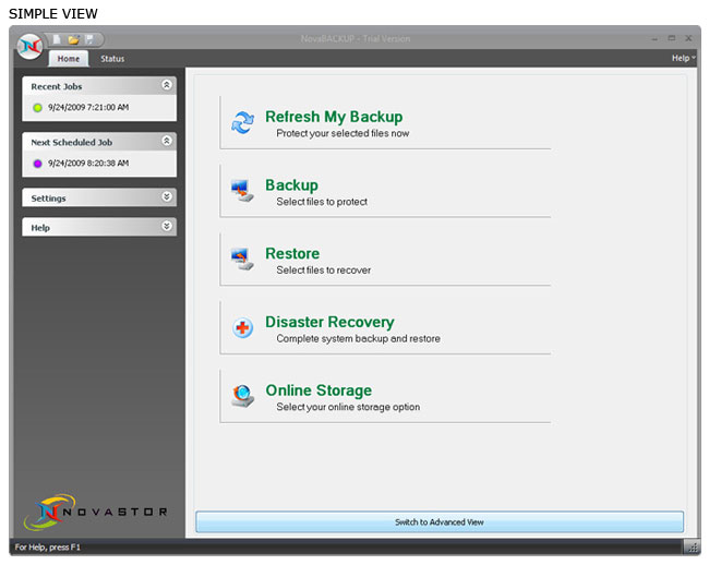 novabackup 14 professional interface