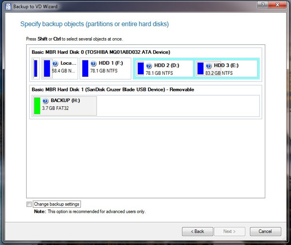 The backup to VD Wizard